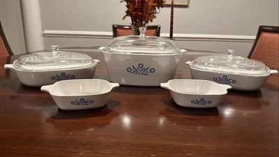 Vintage CorningWare Blue Cornflower Set: Baking Dishes w/ Glass Lids   Excellent