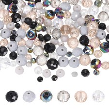 450Pcs 3 Size Faceted Rondelle Glass Beads Czech Spacers, Grey Black Tone