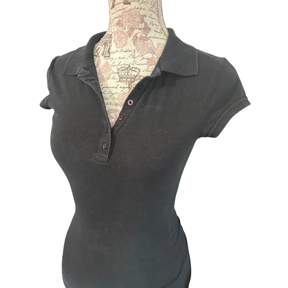 Y2K Wet Seal Chico Black Cotton Spandex Short Sleeve Polo Shirt Womens Size S - Image 4 of 4