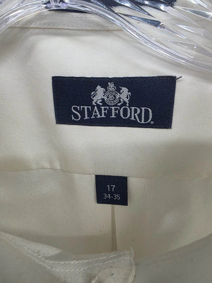 Stafford Essentials Men's Cream Button Down Dress Shirt 17 34-35 Long Sleeve - Image 3 of 4