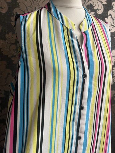 Rachel Zoe Multicoloured Striped Sleeveless Button Summer Blouse Ladies SizeL - Picture 5 of 12