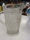 Vintage ANCHOR HOCKING Wexford Crystal Glass Pitcher 64 Oz Diamond Pattern Large