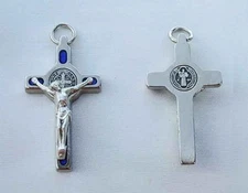 St Benedict Crucifix Pendant Nickel Plate Enamel - Blue