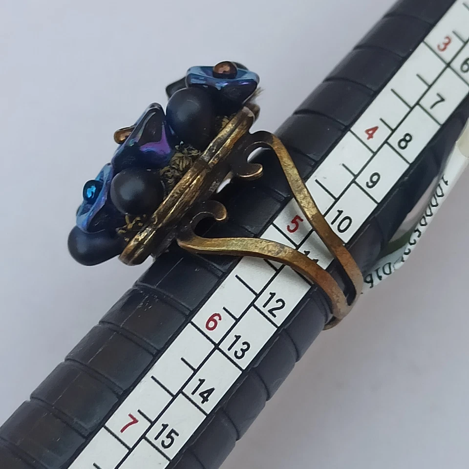 Anillo Michal Negrin Carnaval Vidrio Azul Floral Grueso 3D Distintivo Cristales Regalo Foto 3 de 4