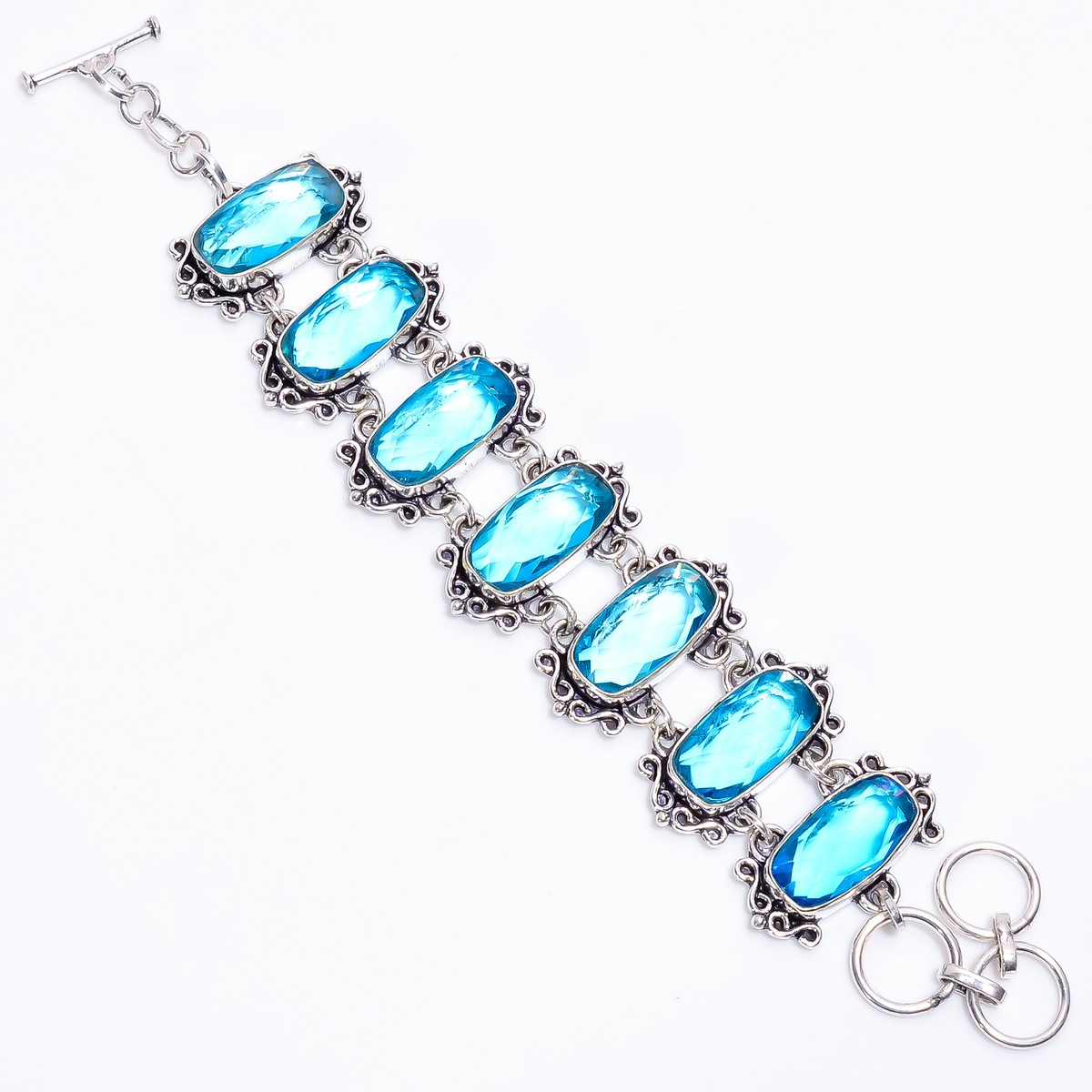 Lab-Created Sky Blue Topaz Gemstone 925 Silver Handmade Bracelet 6