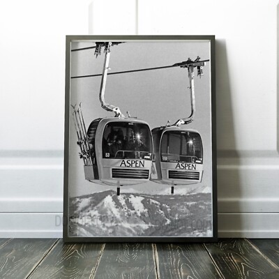 Vintage Aspen Ski Gondola Retro Ski Lodge Chalet Premium Art Print