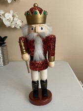 Christmas Wooden Nutcracker in Red Sequin Crown and Jacket 14inch