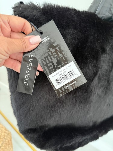 Think Royln Duplex Reversible Faux Fur Tote Travel Shoulder Work Gym Bag Black - Picture 12 of 12
