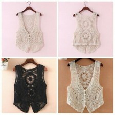 Ladies Waistcoat Crochet Vest Hollow Tank Top Small Cardigan Blouse Outwear