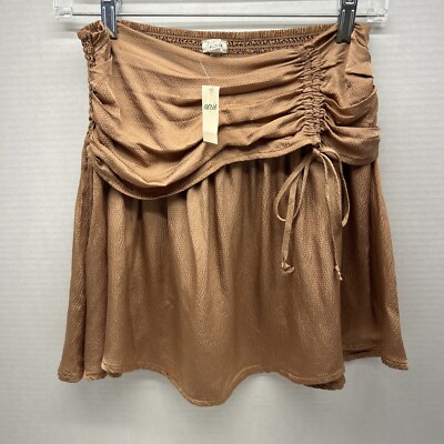 Aerie Mini Skirt Copper Color Pebble Look Material Elastic Waist Womens Size XS