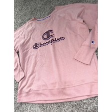 Champion Sweatshirt Pullover Jumper Logo Spellout Athleisure Pink XL