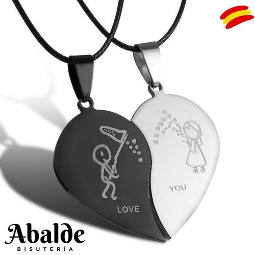 Collar Doble Corazón Roto en Acero Inox Pareja Amigas Familia Love Regalo | eBay
