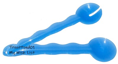 Tupperware Impressions Salad Serving Set Tongs Interlocking Spoons Blue