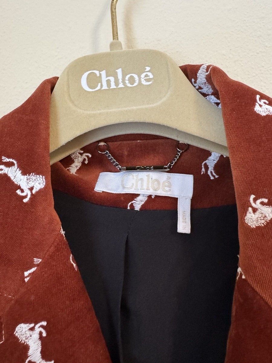 【関税&送料込】Chloe Jacket Chloe Horse Embroidered Velvet Blazer Jacket Crimson Brown