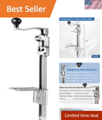 Manual Commercial Can Opener with Stainless Steel Blade - 18.5'' Height Capacity