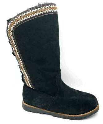Lamo Womens 6 Madelyn Black Suede Faux Fur Mid Calf Winter Pull On Waterproof