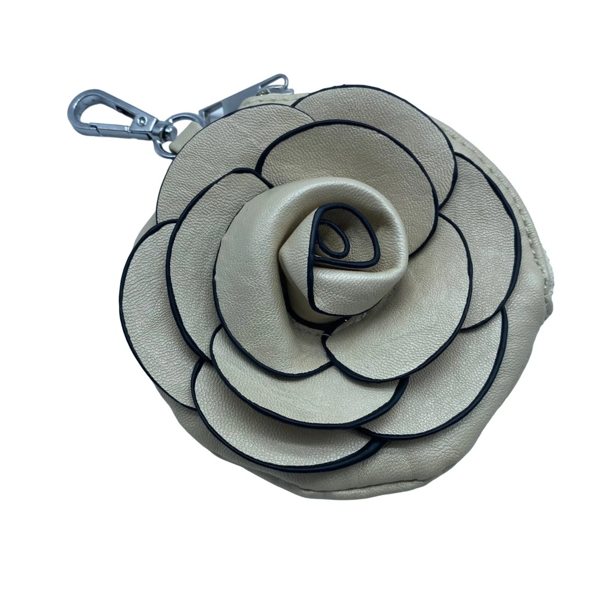 Mellow World Cream Camellia Rose Flower Coin Purse 5 W x 4.5 H x 0.5 D