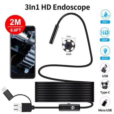OIIWAK 6LED USB Snake Endoscope Borescope Inspection Camera Scope for Android Type C
