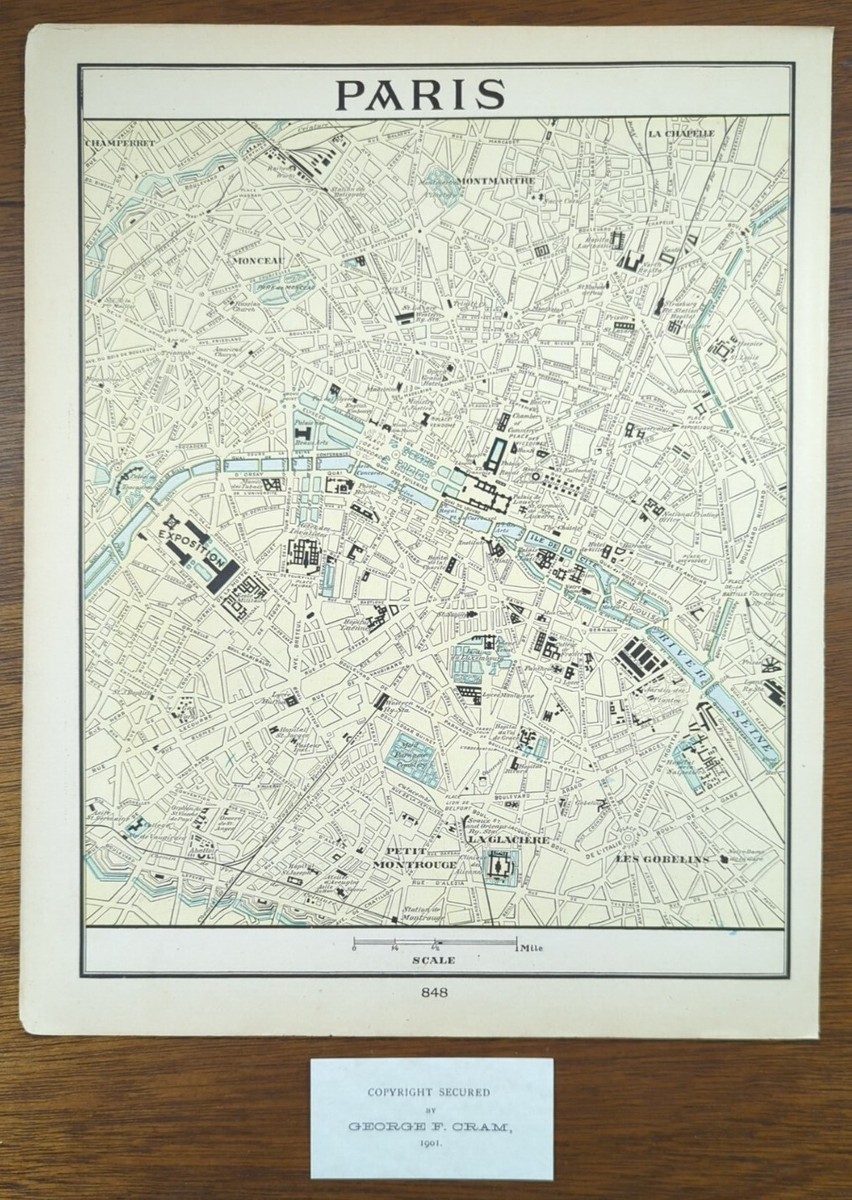 Vintage 1901 PARIS FRANCE Map 11