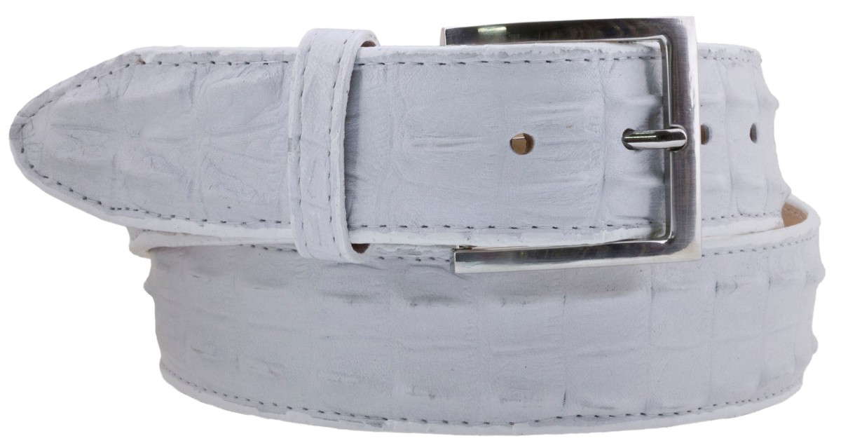 White Western Cowboy Leather Crocodile Alligator Tail Belt