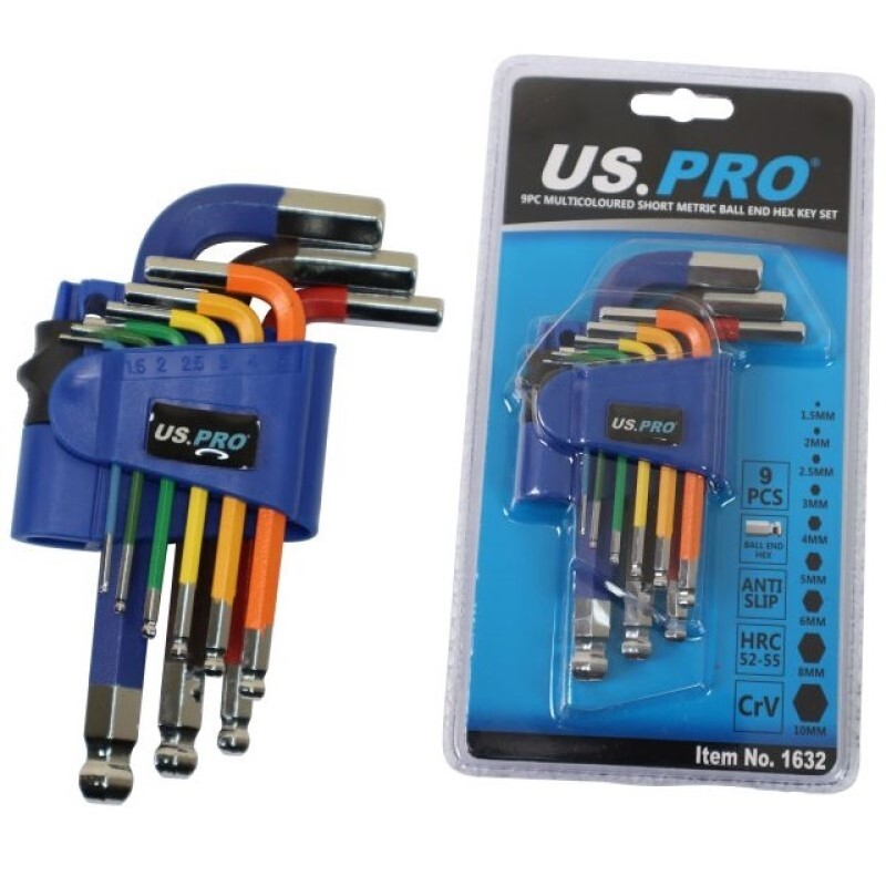 9pc HEX / ALLEN KEY SET Short 1.5mm/10mm With Ball Ends US PRO TOOLS