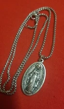 VINTAGE CHRISTIAN CATHOLIC Medal  SINT.  MARY WITH   CHAIN 24"  ITALY 
