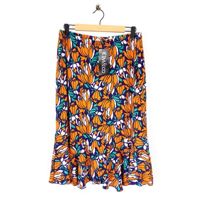 Kim & Co Brazil Jersey Rock Rüschensaum lila orange geblümt Gr. L NEU