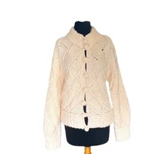 MONETA Vintage 90s Wool 3D Chunky Thick Cable Hand Knit Women's Small Cardigan