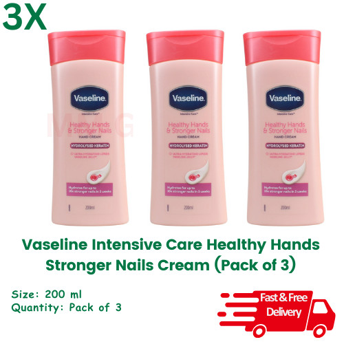 Vaseline Intensive Care Healthy Hands Stronger Nails Cream 200 ml (Pack of 3)