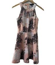 TRIXXI Womens Stretch Dress Size Small Sleeveless Floral Pink Mini Fit + Flare