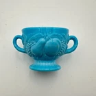 Blue Milk Glass Sugar Bowl  Vintage Westmoreland della Robbia Pattern