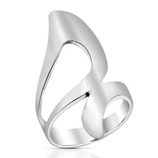 Sleek Wide Open Wave Wrap Sterling Silver Ring-7