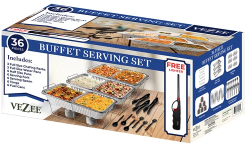 Chafing Dish Buffet Set Disposable 36 Pcs with Food Warmers Party Serving Kit