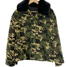 New Jocelyn Womens S Sherpa Trucker Jacket Faux Fur Collar Camo Green Black