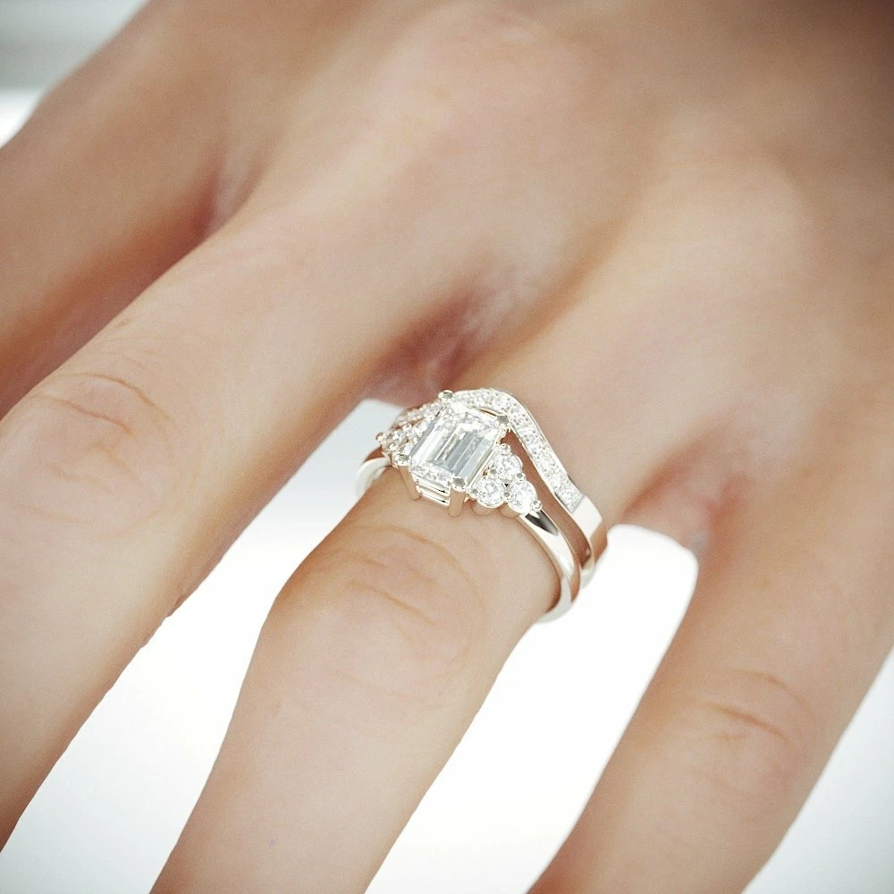 Notched wedding band for emerald cut deals