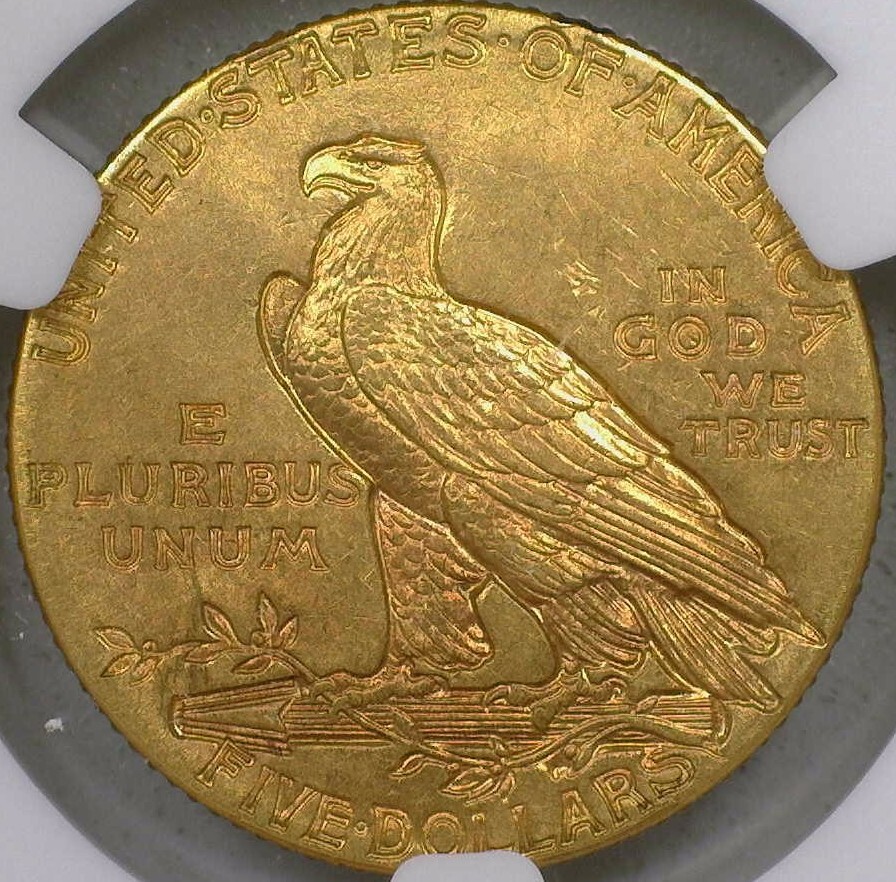 1913 $5 Gold Indian Head Coin NGC Graded MS 62 Uncirculated