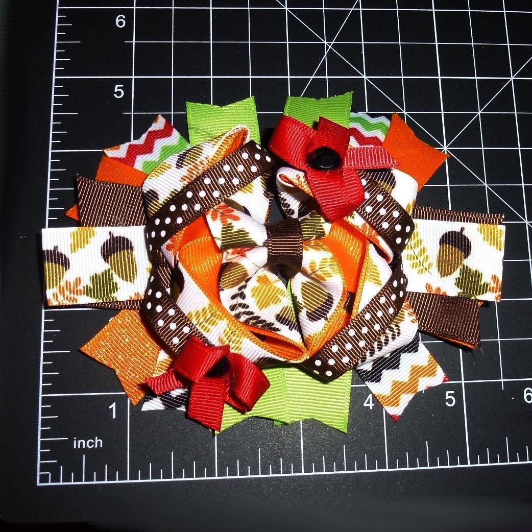 Puppy bows dog collar slide bow thanksgiving fall autumn acorn accessory (dc30)