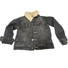 Kids Youth Blue Denim Jean Sherpa Lined Button Up Winter Jacket Coat Sz XS 4-5