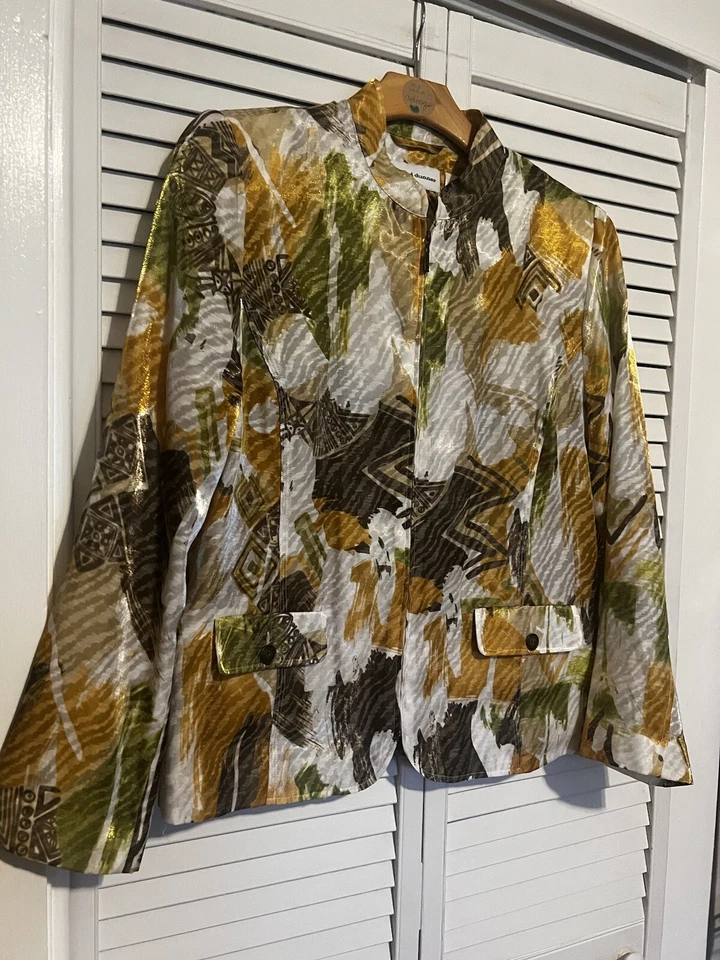 Blusa Camisa Top ALFRED DUNNER Vintage Para Mujer Talla 16 Cremallera Completa Satén Transparente Foto 2 de 4