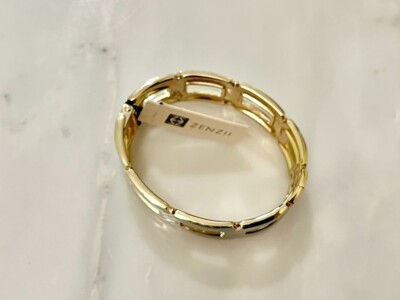 NWT ~ Zenzii Gold/Mint Enameled Chain Design Bangle Hinged