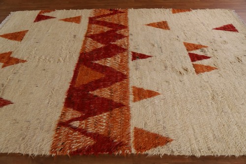 Ivory Modern Moroccan Berber Area Rug 7'x10' Geometric Oriental Handmade Carpet - Picture 9 of 12