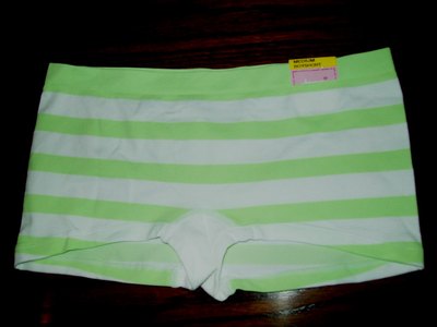 NWT JENNI NYLON POLY SPANDEX BOYSHORT PANTIES lime /white stripe