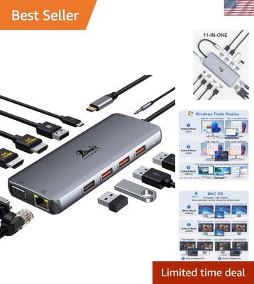 Premium USB C Docking Station with Dual 4K HDMI & Gigabit Ethernet - 11-in-1