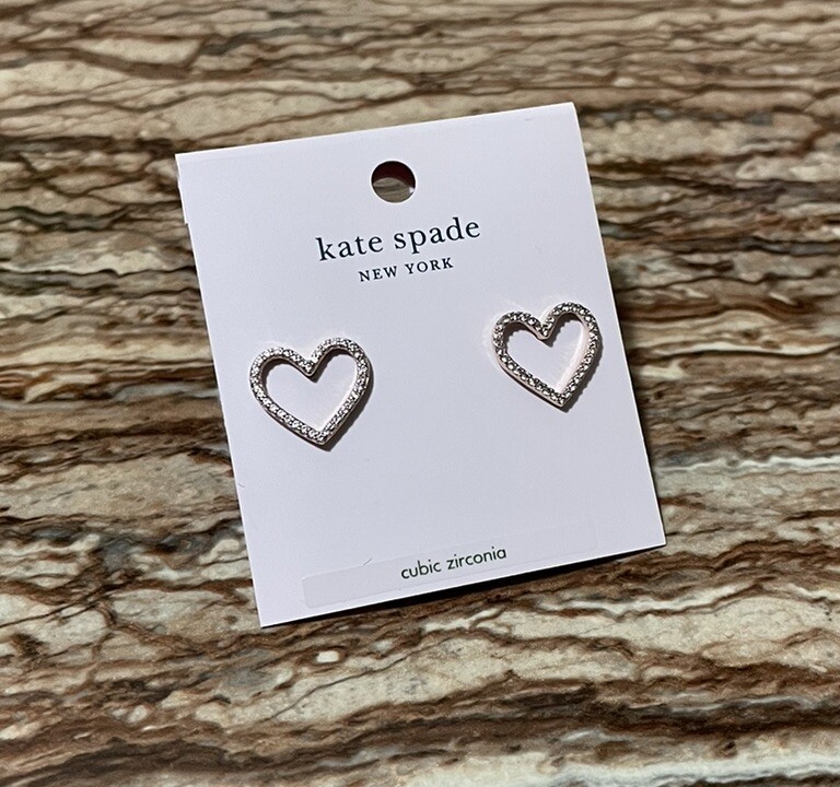 Kate Spade Jewelry Rose Gold Stud Earrings Crystal Pave Heart Open 