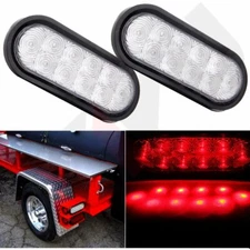 2x universal 6" Oval Stop Turn Tail Light Clear Len Red 10 LED for Trailer Truck