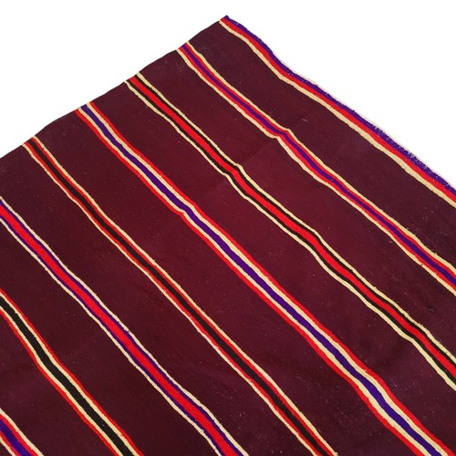 Vintage Handmade Moroccan Fringe Rug Burgundy Striped Beige Wool Carpet - Picture 17 of 24