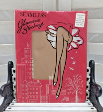 Vintage Seamless Glamorous Stockings Run Resist Mesh Run Stop 10.5 Beigetone