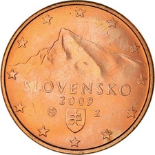 [#373100] Slovakia, 5 Euro Cent, 2009, Kremnica, MS(60-62), Copper Plated Steel,