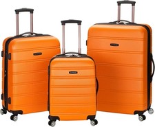 3 Piece Rockland Melbourne Expandable Abs Dual Wheel Spinner Luggage Set, Orange