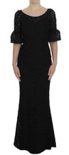 Dolce&Gabbana Women Black Dress Polyester Floral Lace Long Party Long Bodycon